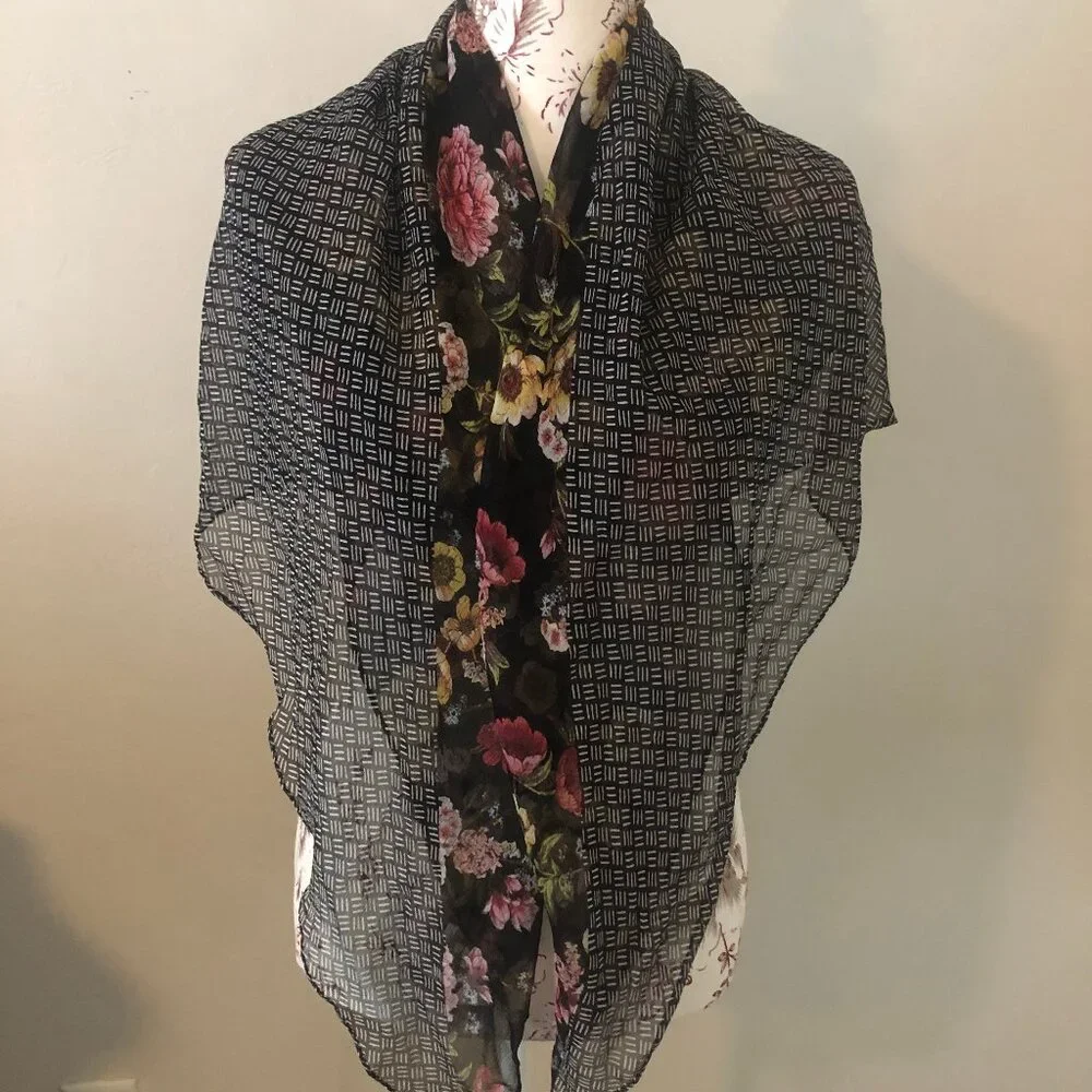 🖤 Sheer Floral Patchwork Scarf | Romantic & Lightweight